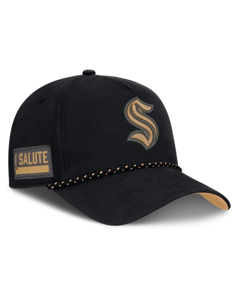 Men's Black Seattle Kraken Military Appreciation Authentic Pro A-Frame Adjustable Hat
