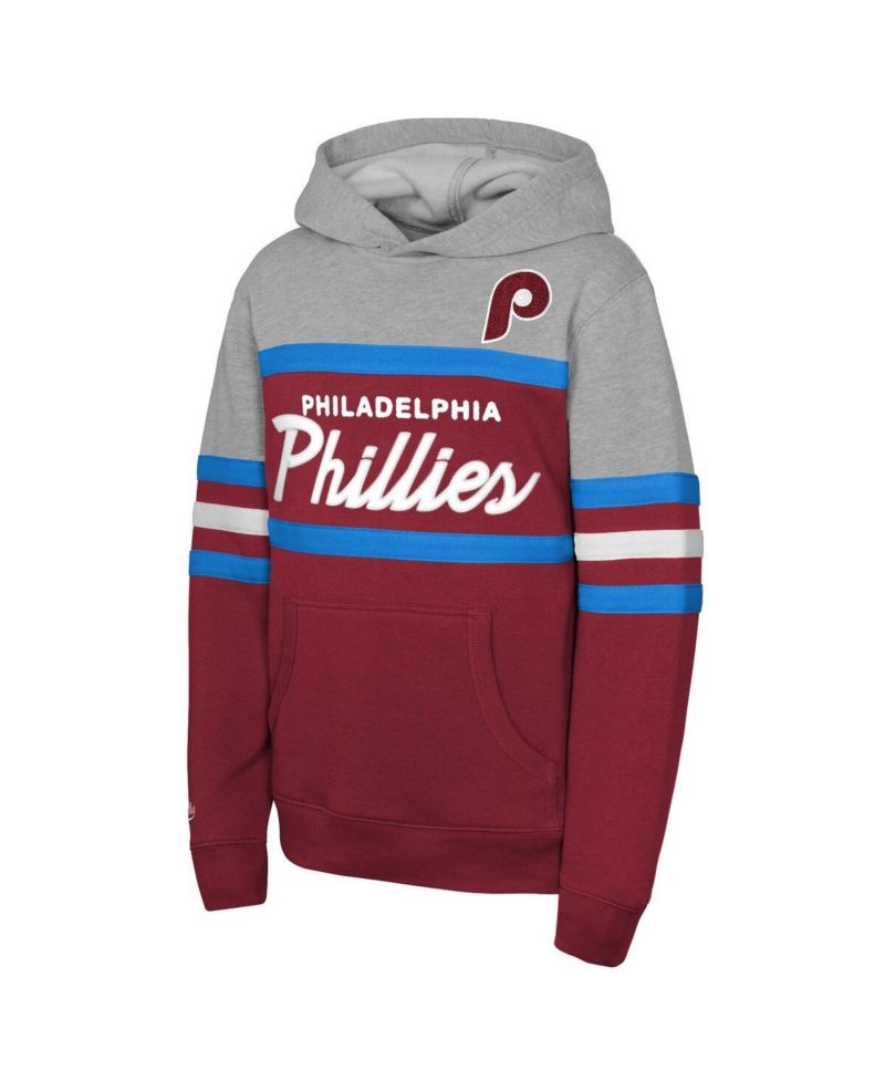 Big Boys and Girls Red/Grey Philadelphia Phillies Cooperstown Head Coach Pullover Hoodie