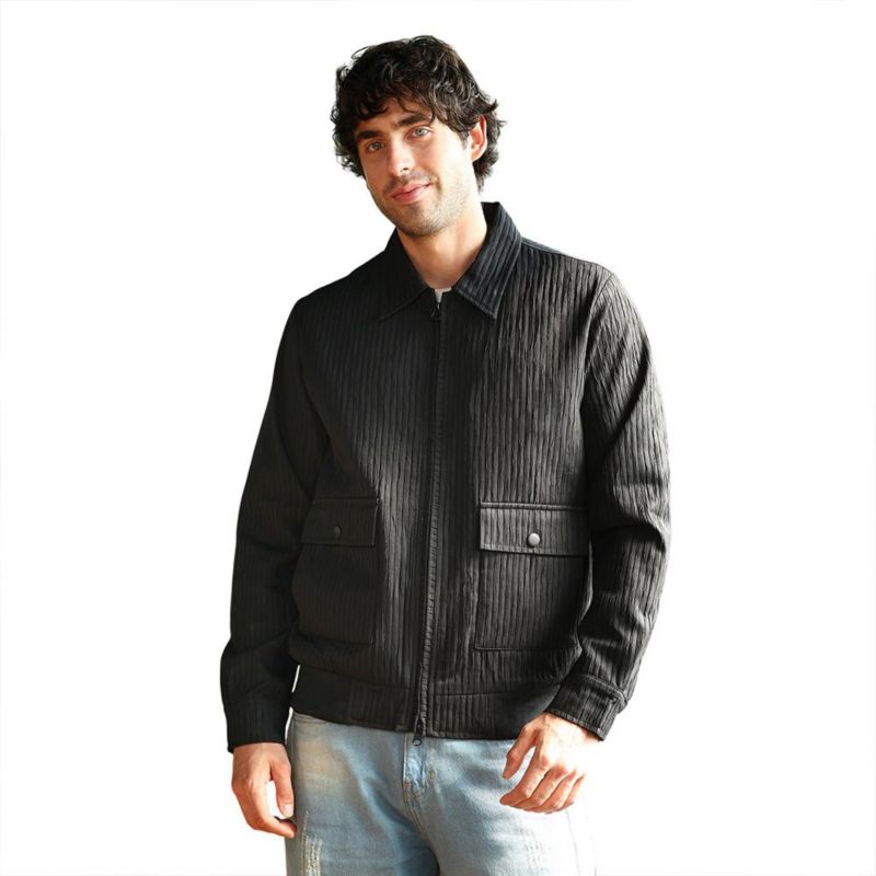 Men's Midnight Black Zip-Front Crease-Tactile Jacket