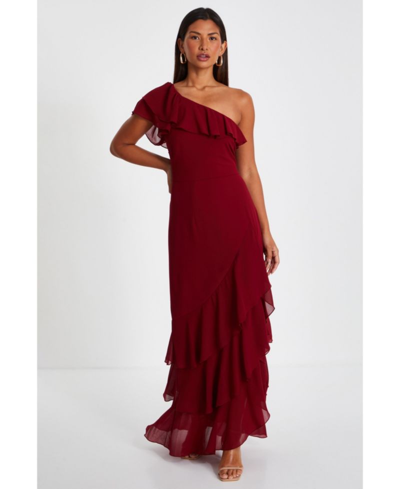 Women's Chiffon One Shoulder Frill Midaxi Dress