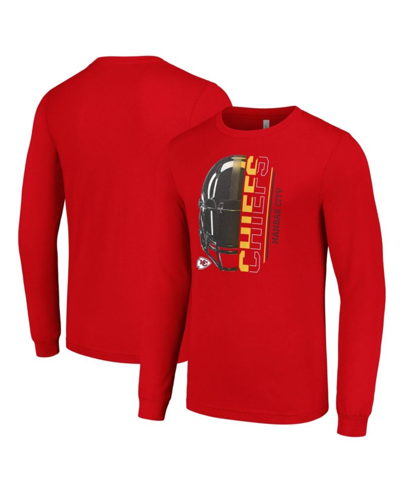 Men's Red Kansas City Chiefs Half Helmet Logo Long Sleeve T-Shirt