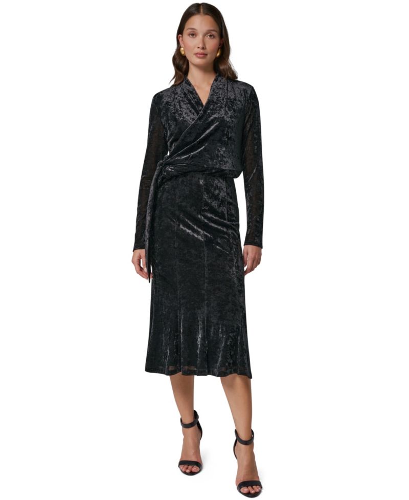 Women's Stretch High-Waisted Velvet Midi Skirt