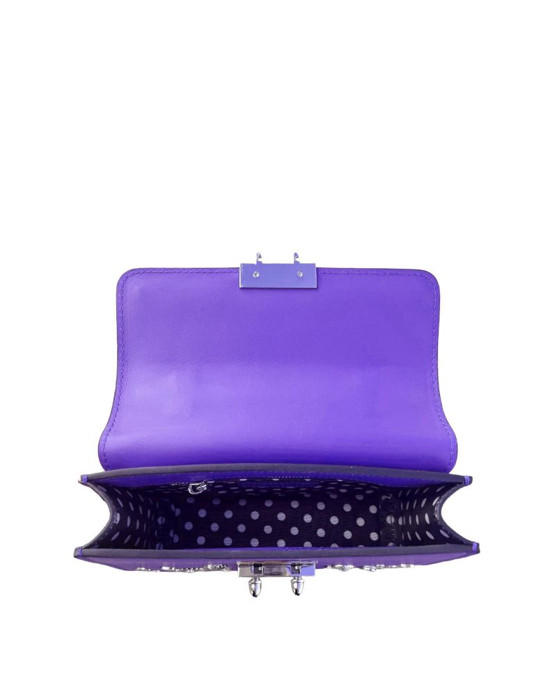 Women's Royal Leather Studded Mini Crossbody Bag Structured Top Handle Satchel with Buckle Closure