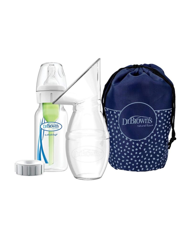Baby Dr. Brown's Silicone One-Piece Breast Pump, 4oz Bottle, Milk Catcher & Travel Bag