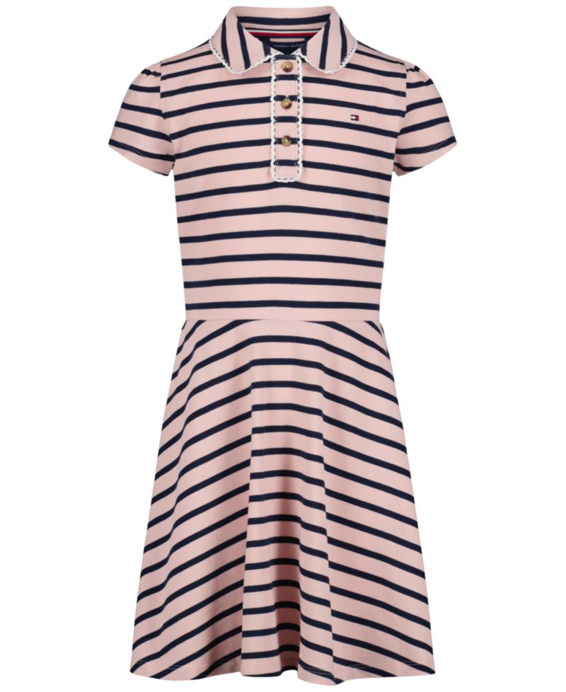 Girls' 7-16 Striped Polo Collar Dress