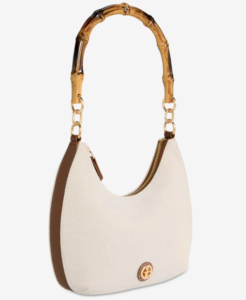 Linen Bamboo Handle Hobo