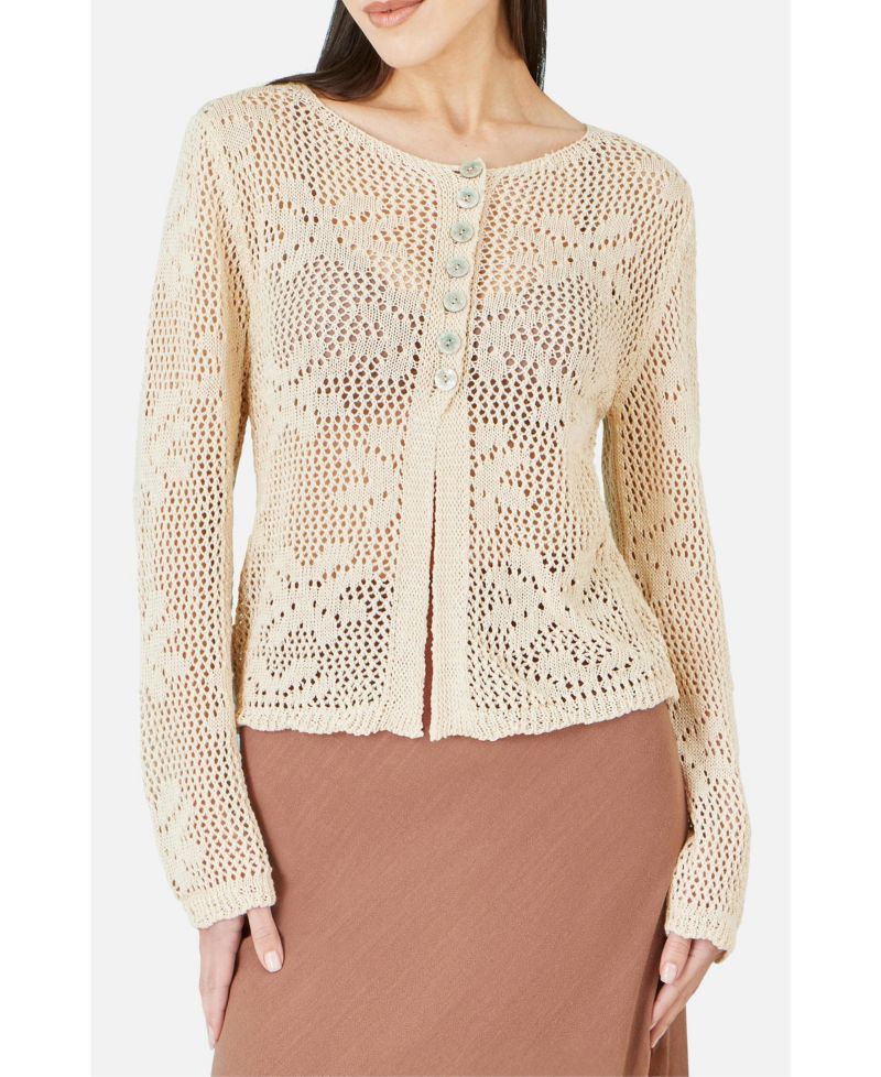 Women's Flower Crochet Button Up Cardigan