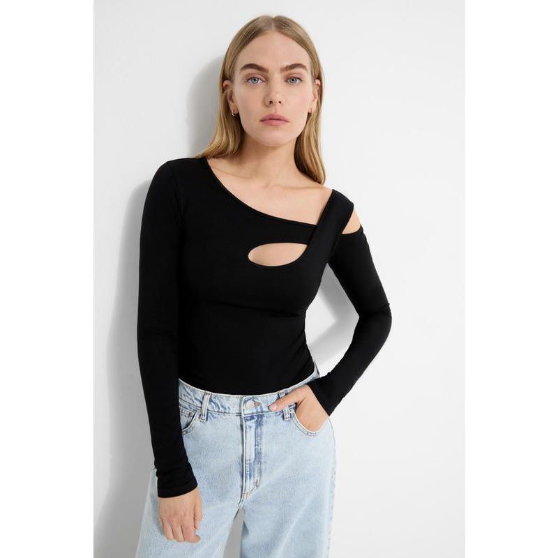 Women's Lotte Long-Sleeve Jersey Top with Front and Back Oval Cutouts