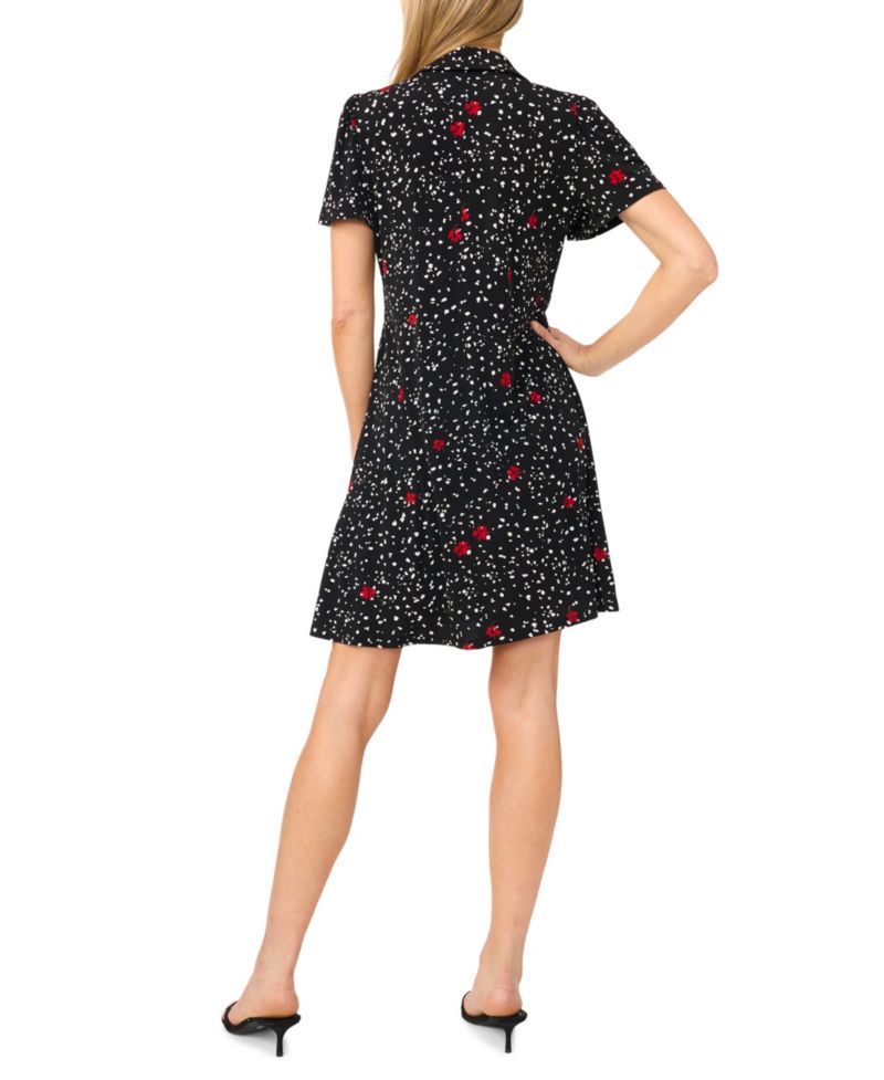Women's Printed Short-Sleeve Collared Neck Knit Polo Dress