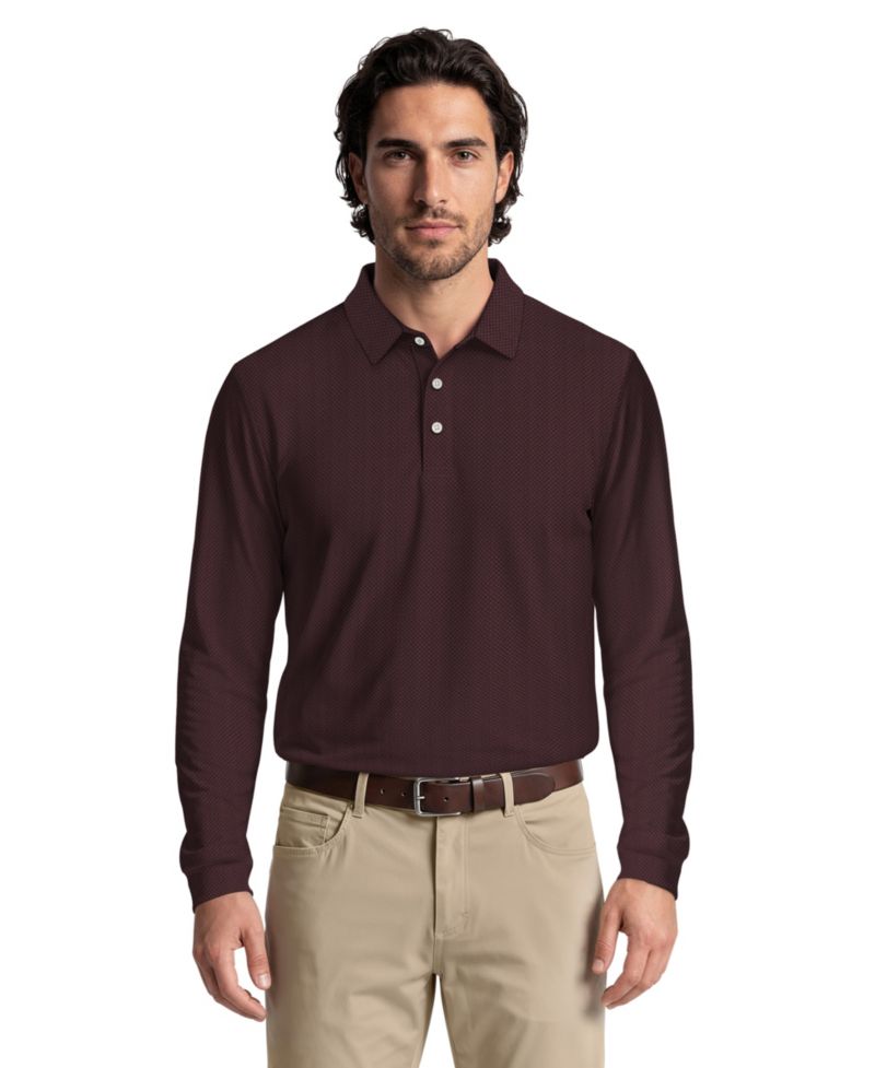 Men's Mini Diamond Jacquard Golf Long-Sleeve Polo Shirt