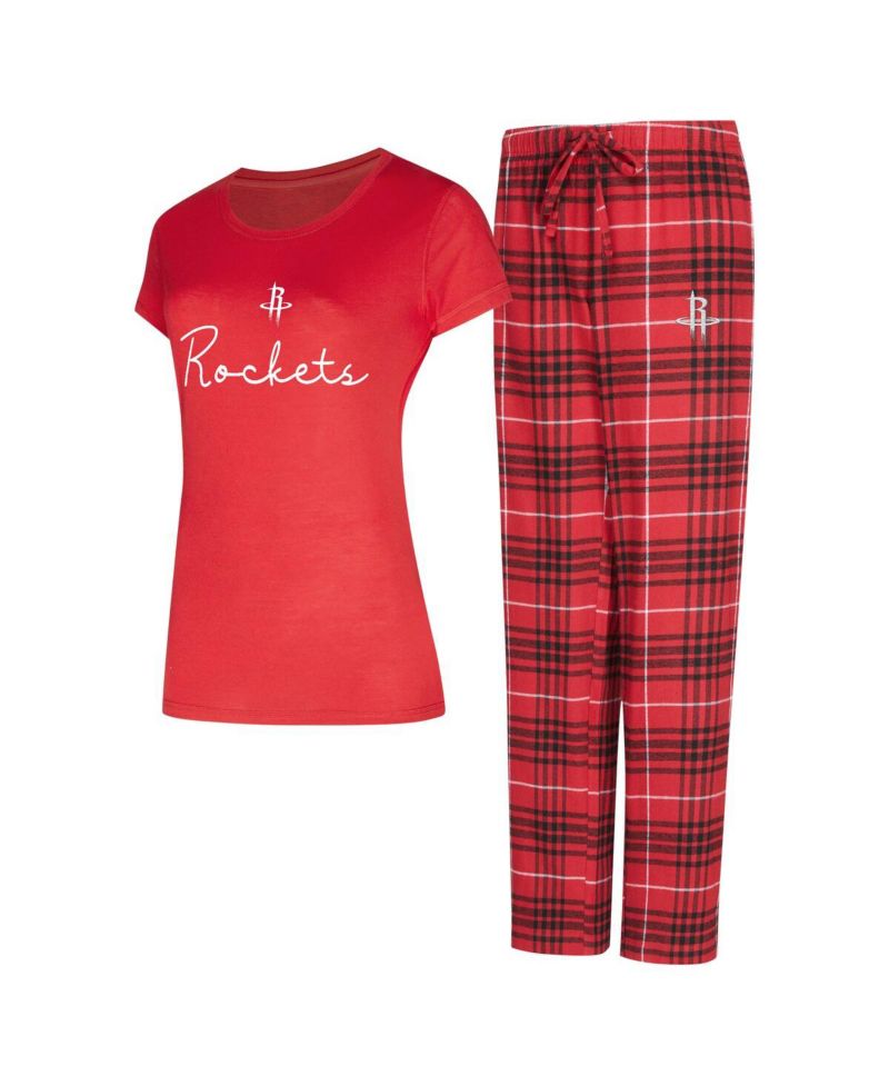 Women's 2-Piece Red/Black Houston Rockets Vector Top and Flannel Pants Sleep Set