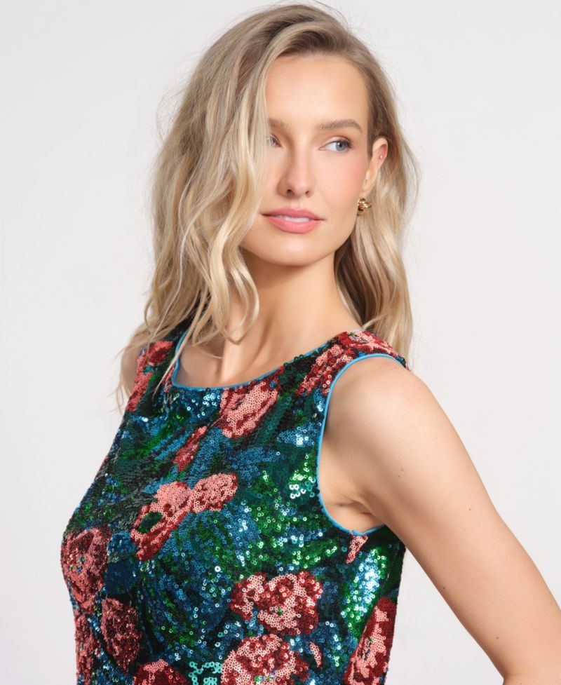 Women's Floral Crewneck Sleeveless Mini Dress