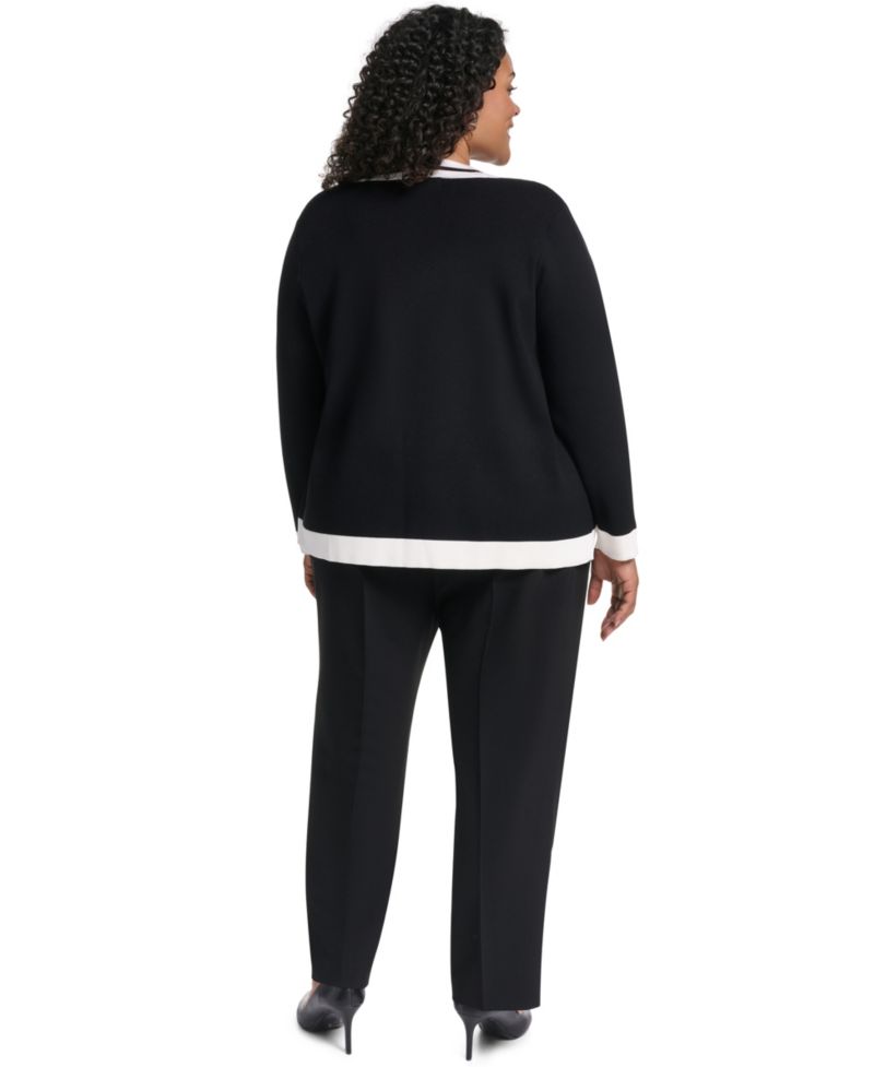 Plus Size Tipped Open-Front Cardigan