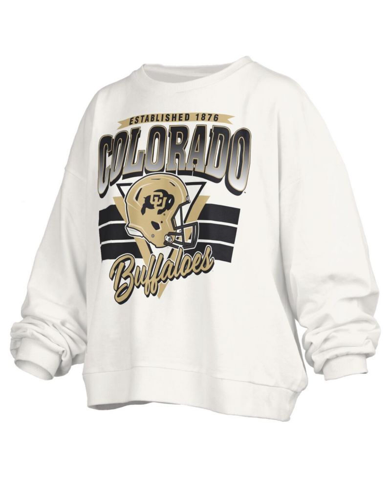 Women's White Colorado Buffaloes Oversized Janice Retro Waist-Length Pullover Sweatshirt