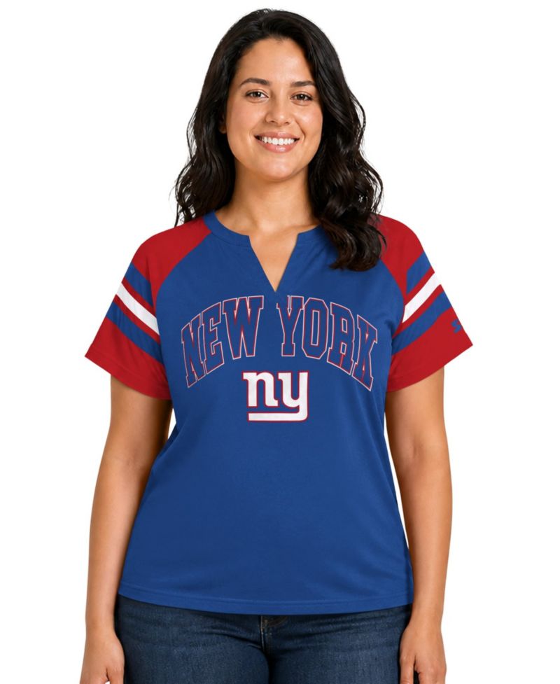 Women's Royal New York Giants Plus Size Game On Notch Neck Raglan T-Shirt