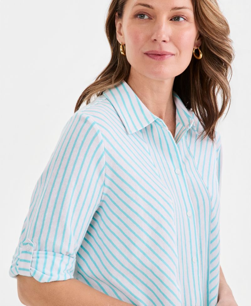Petite Collared Neck Button-Down Top