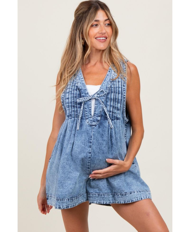 Women's Deep V-Neck Pleated Front Tie Sleeveless Romper