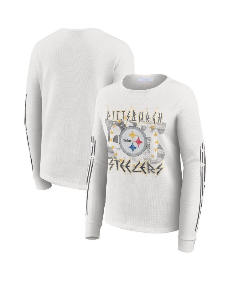 Women's White Pittsburgh Steelers Graphic Waffle Long-Sleeve T-Shirt