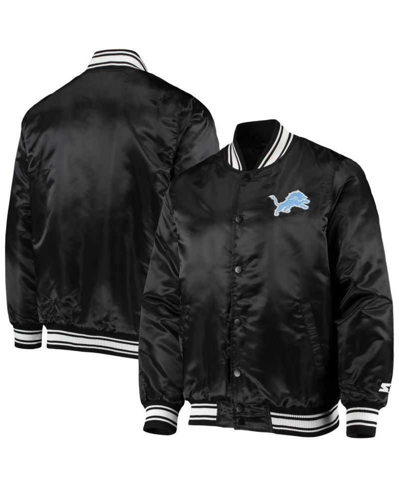 Men's Black Detroit Lions Locker Room Satin Varsity Full-Snap Jacket