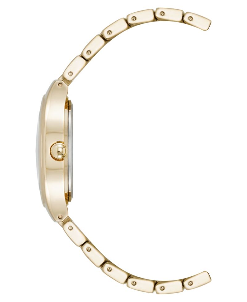 Women's Quartz Everyday Cushion Black and Gold-Tone Alloy Metal Bracelet Watch, 32mm