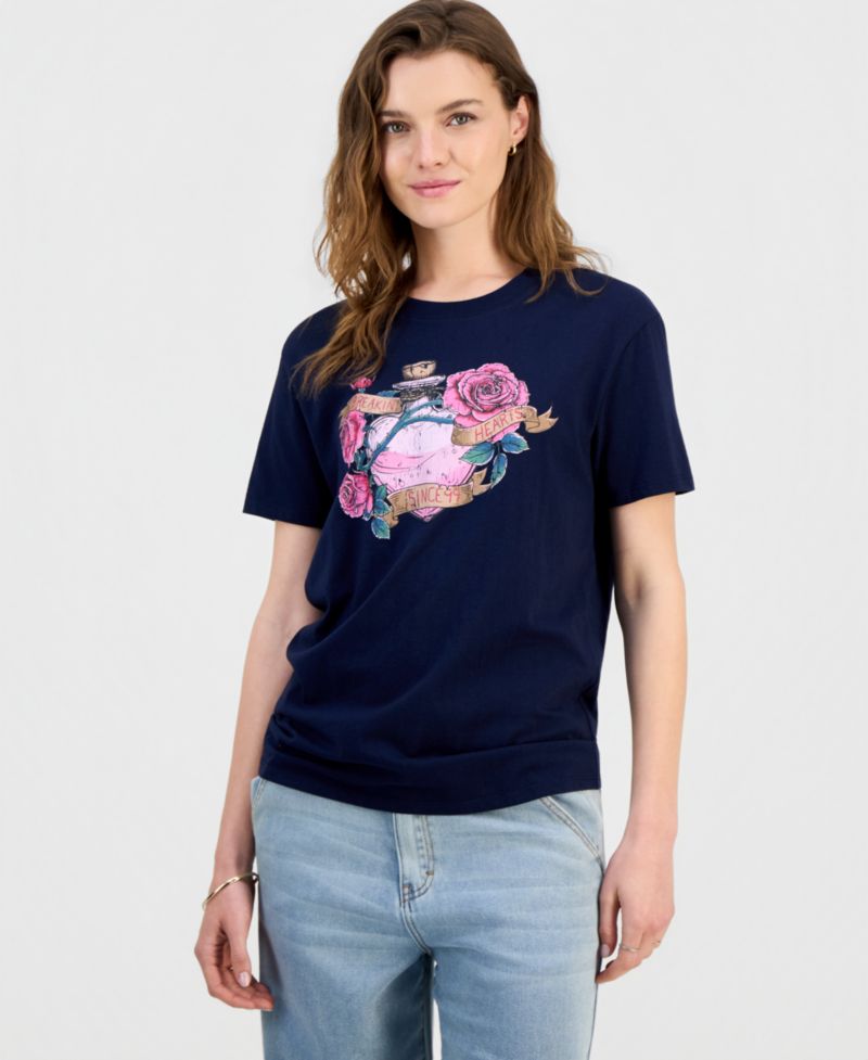 Juniors' Breaking Hearts Graphic-Print Tee