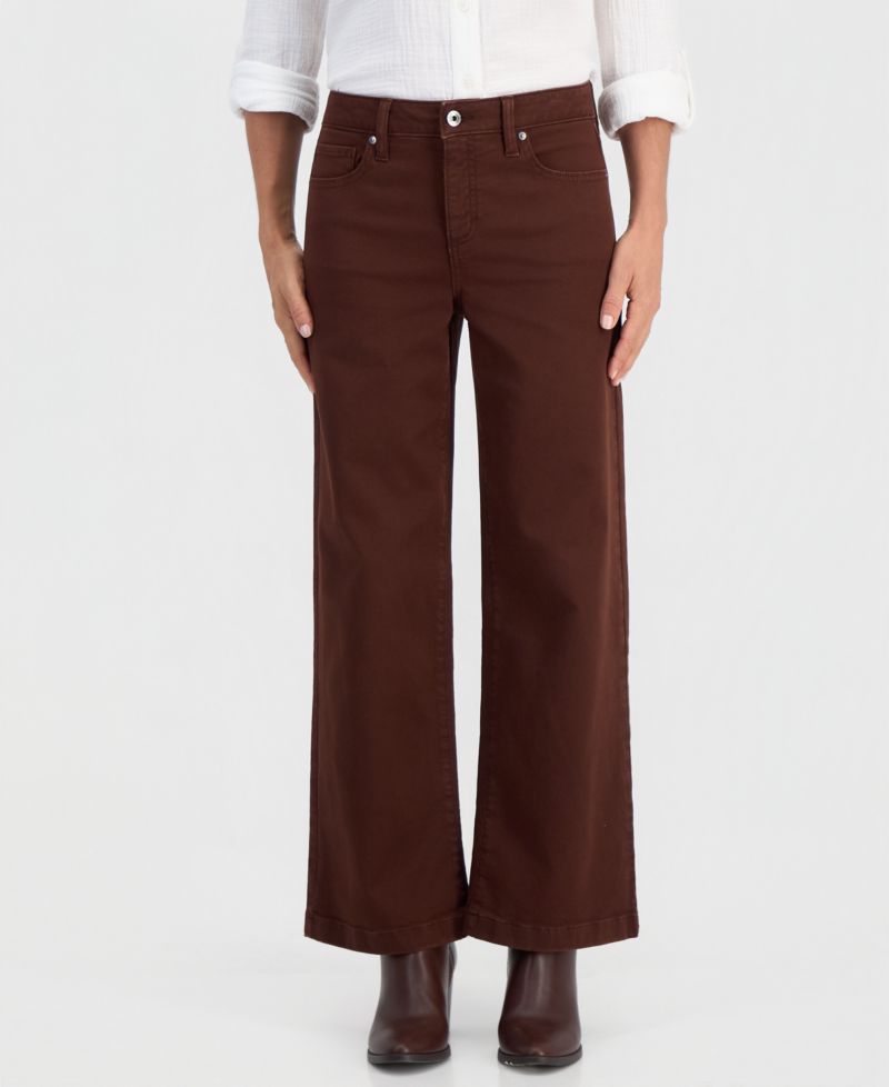 Petite High-Waist Wide-Leg Cotton-Blend Pants