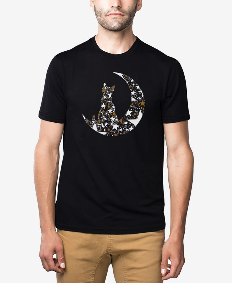 Men's Cotton/Poly Blend Word Art T-Shirt - Cat on the Moon