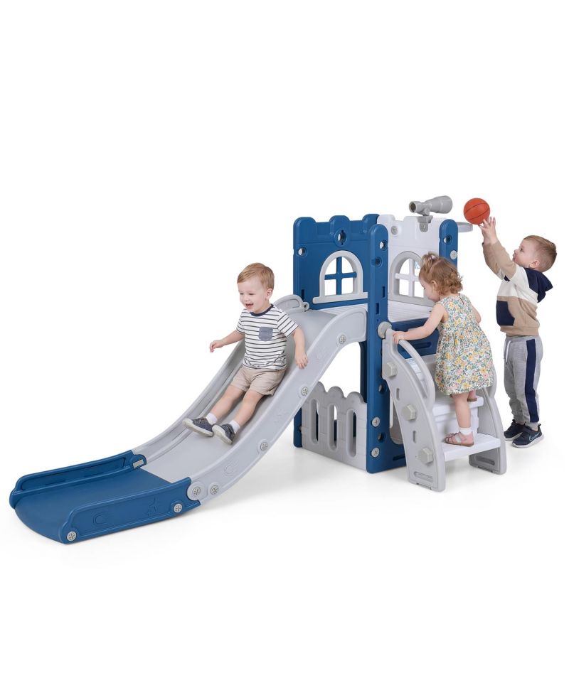 6-in-1 Kids Playground Set with Slide Ladder and Basketball Goal
