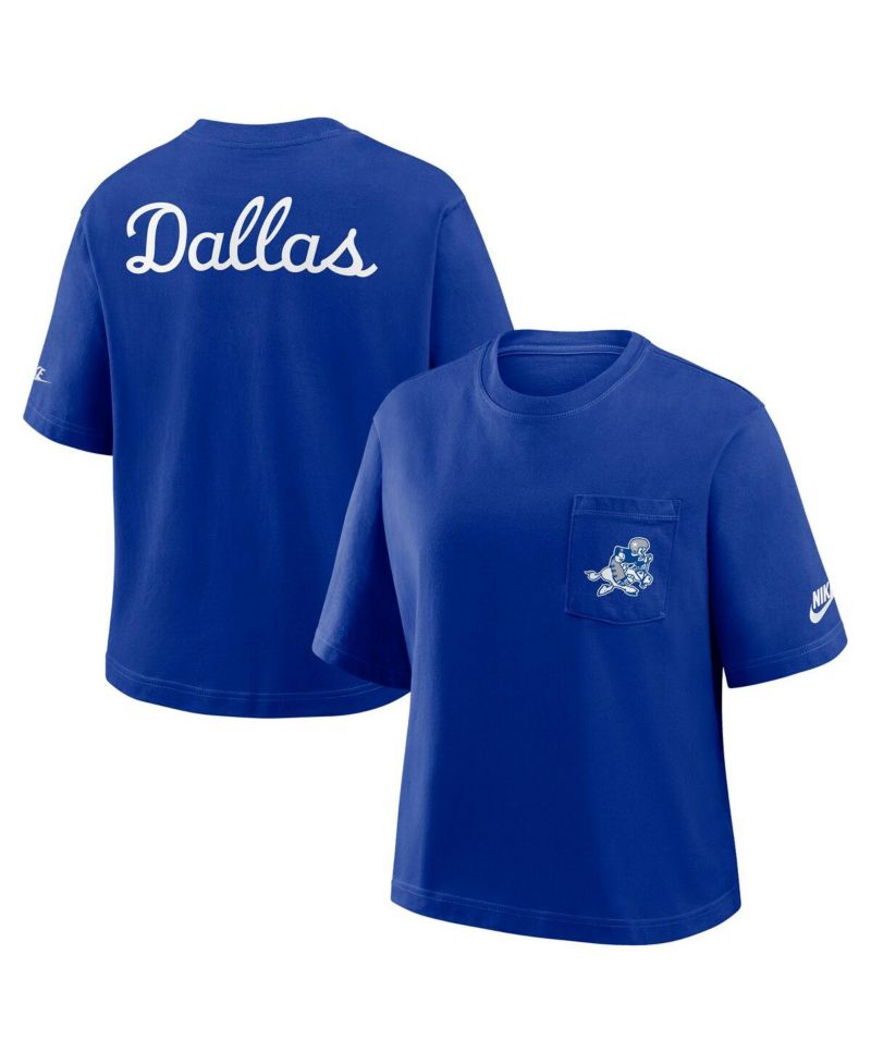 Women's Navy Dallas Cowboys Rewind Pocket Boxy T-Shirt