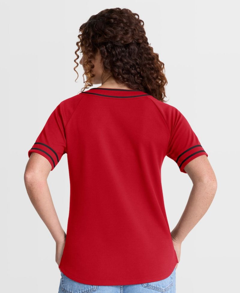 Women's Red Cincinnati Reds Diva Race Ahead Raglan V-Neck T-Shirt