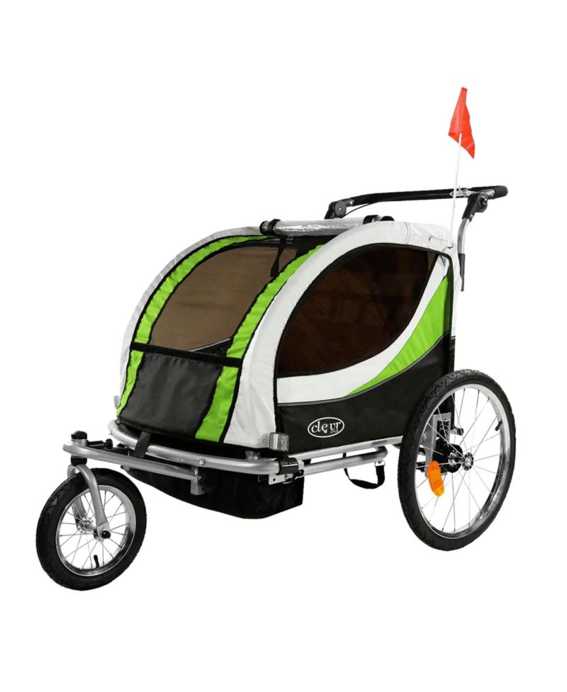 Deluxe 3-in-1 Double Seat Bike Trailer Stroller Jogger for Kids, Green