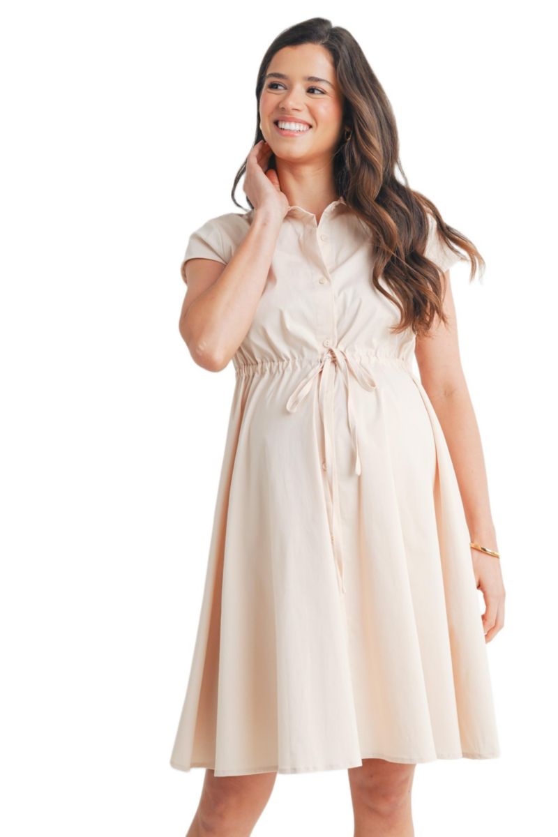 Women's Button Front Empire Waist Shirt Dress Nursing Friendly