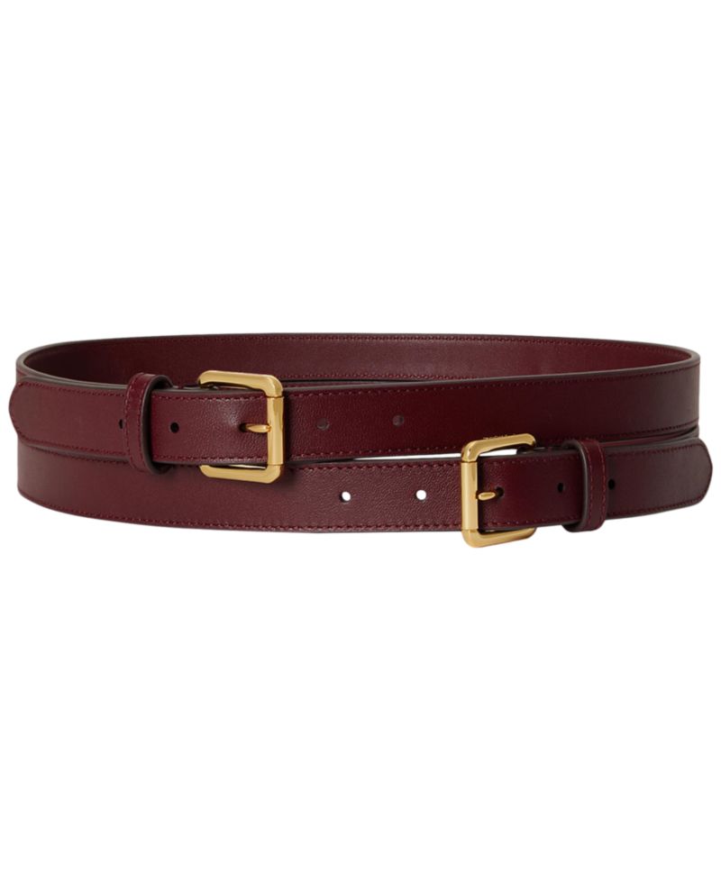 Leather Double Buckle Stacked Wide Belt