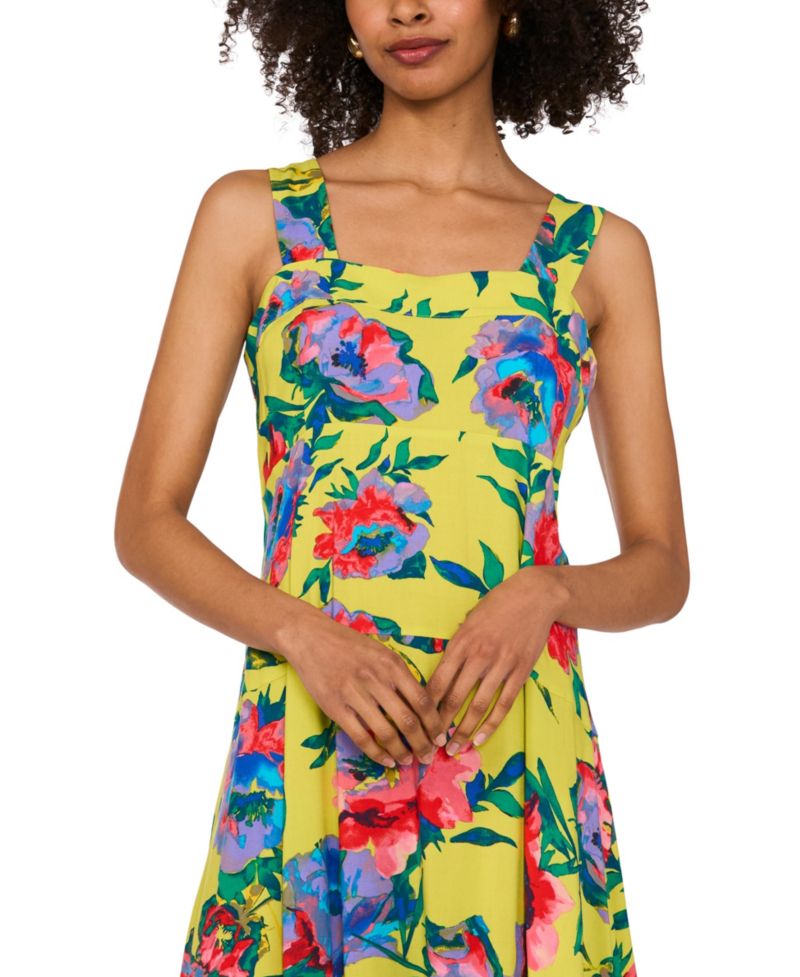Women's Floral Square-Neck Smocked-Back Sleeveless Maxi Dress