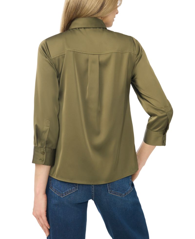 Women's 3/4-Sleeve Satin Button-Down Blouse