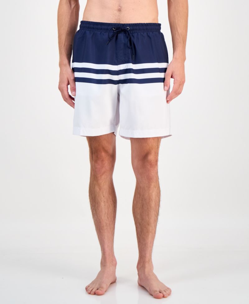 Men's Quick-Dry Performance Colorblocked Stripe 7" Swim Trunks