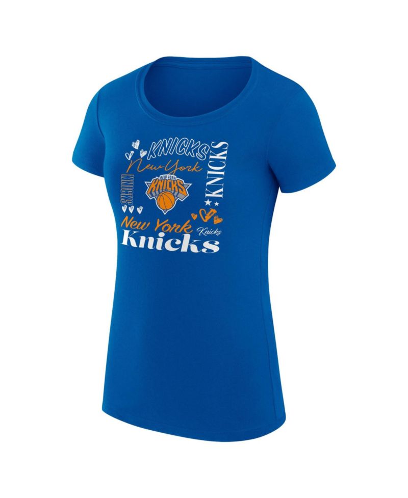 Women's Blue New York Knicks Super-Slim Fit Lightweight Team Name Collage Graphic T-Shirt