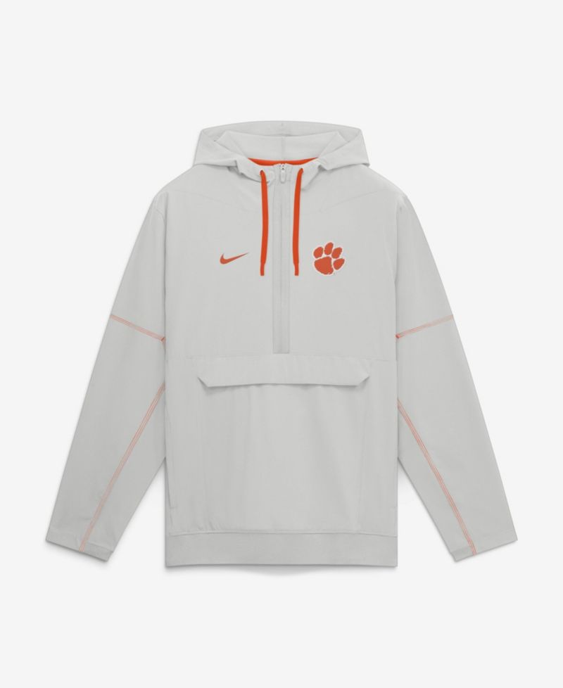 Men's Gray Clemson Tigers 2026 Sideline Anorak Half-Zip Hooded Jacket