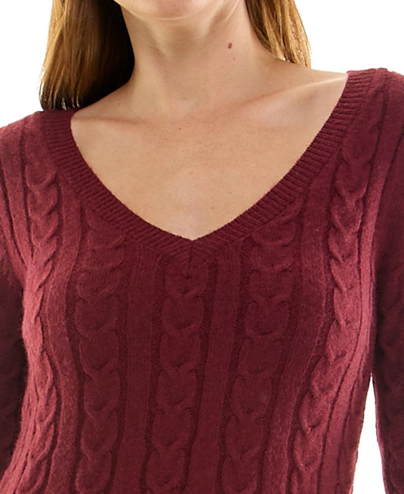 Juniors' Cable-Knit Long-Sleeve A-Line Mini Sweater Dress