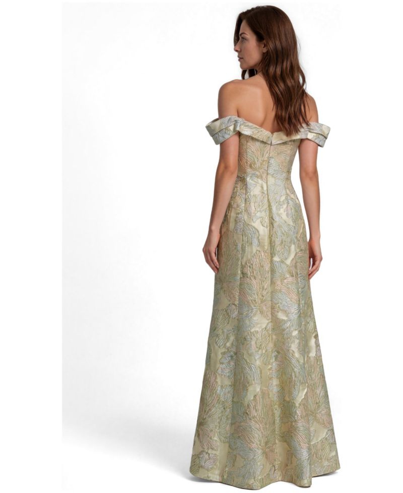 Women's Off-the-Shoulder Floral Jacquard Gown