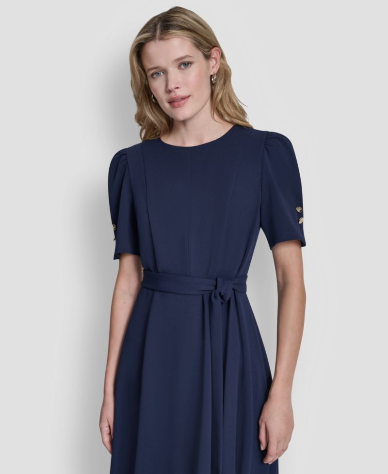 Women's Short-Sleeve Crewneck Belted Dress
