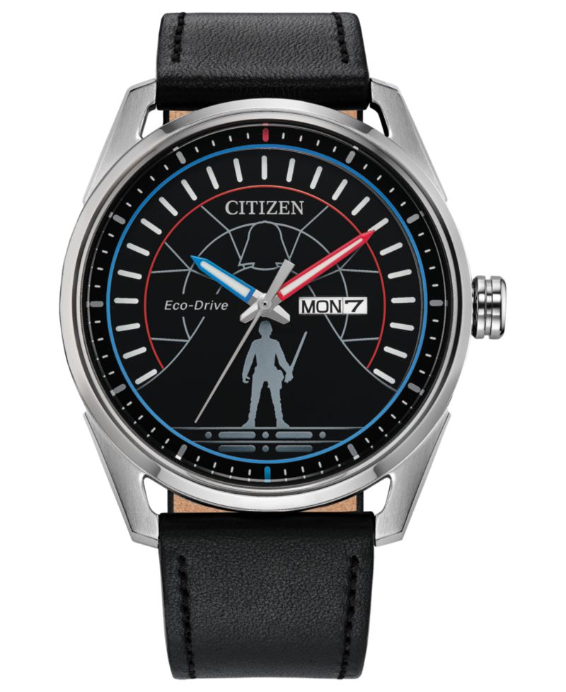 Men's Duel Black Leather Strap Watch 42mm