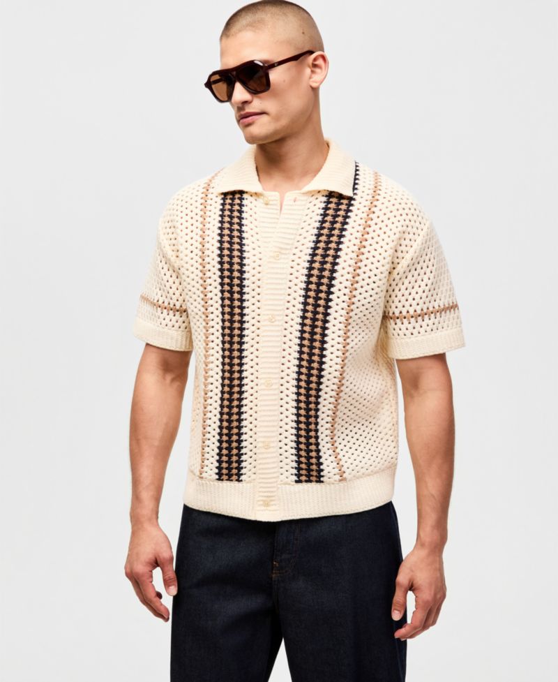 Mode of One Men's Relaxed-Fit Textured Short-Sleeve Sweater, Exclusive