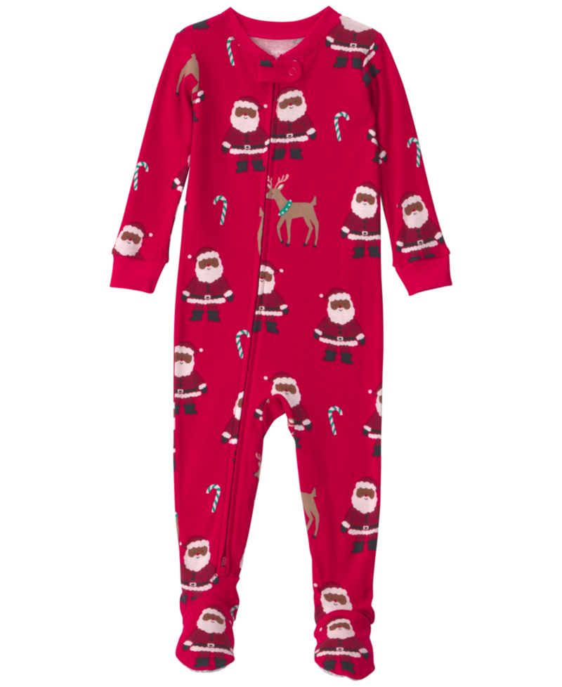 Boys' and Girls' 2-Way Zip Christmas Snug Fit Cotton Footed Pajama