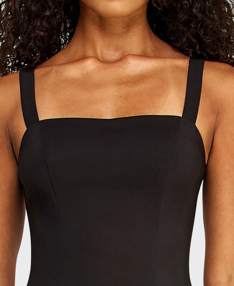 Juniors' Square Neck Drop Waist Pleated Mini Dress