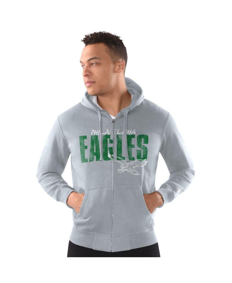 Men's Heather Gray Philadelphia Eagles Distressed Classic Full-Zip Hoodie
