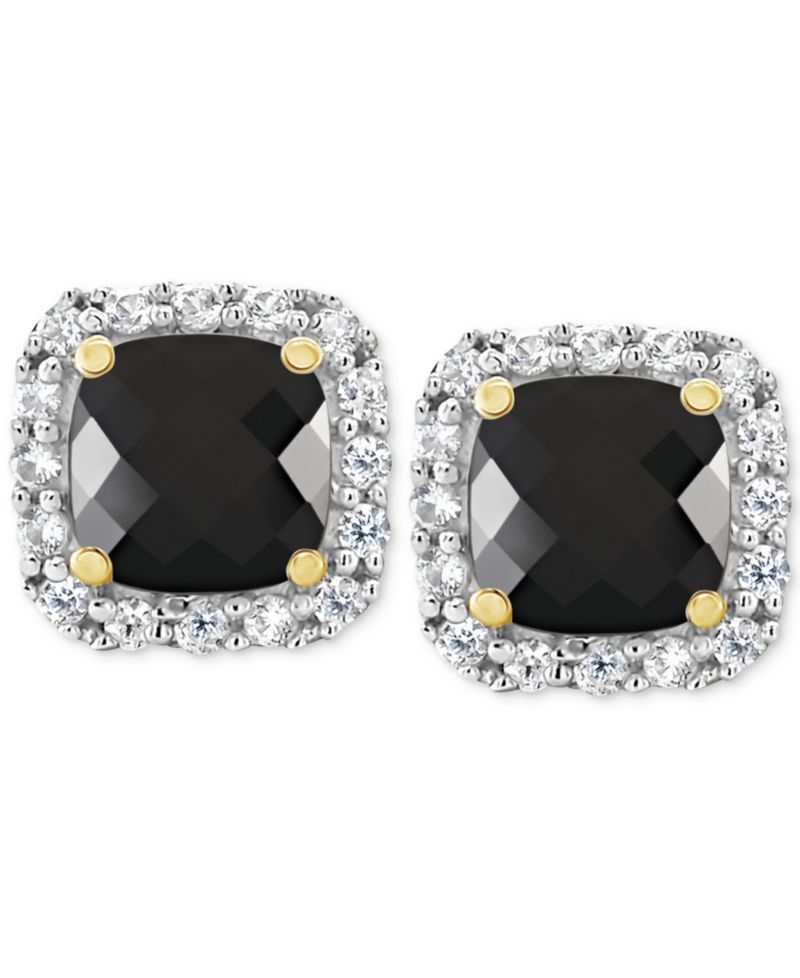 Cultured Freshwater Pearl & Lab-Created White Sapphire (1/5 ct. t.w.) Stud Earrings in 10k Gold (Also in Onyx)