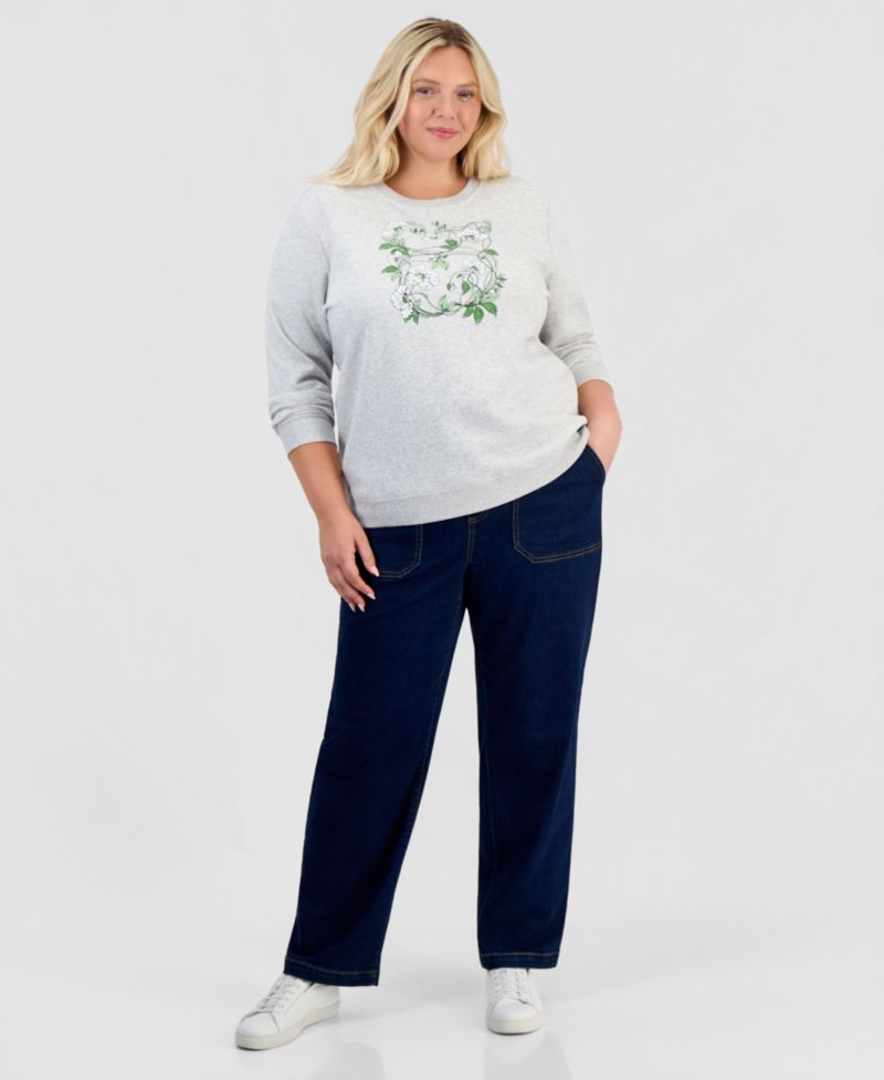 Plus Size Printed Fleece Crewneck Sweatshirt