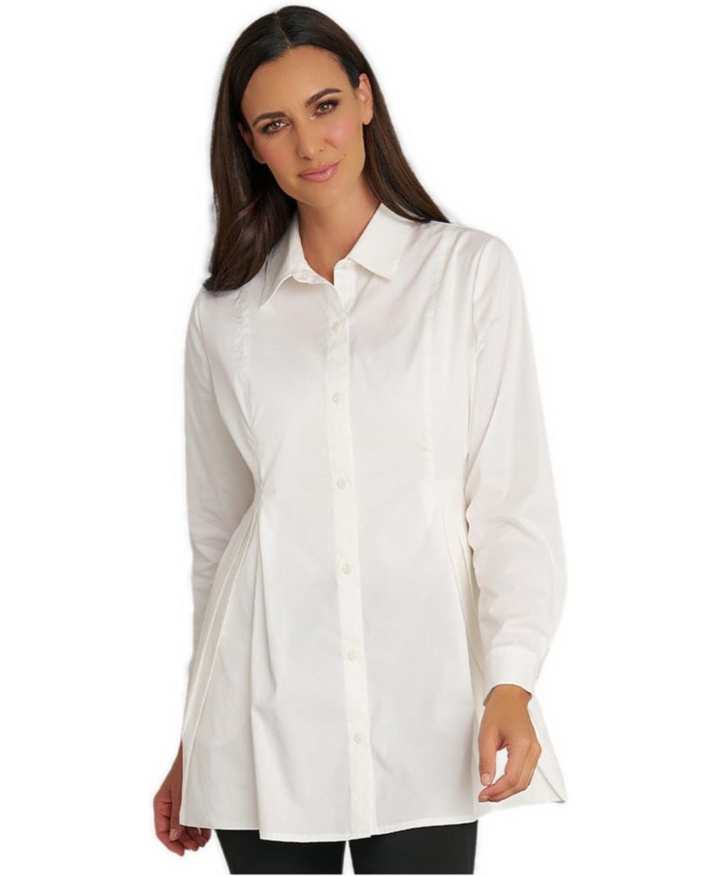 Women's Long Sleeves Cotton Poplin Diagonal Tuck Way Ahead Tunic