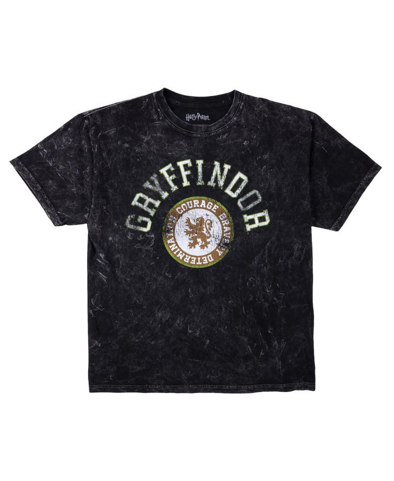 Men's Gryffindor Varsity Blue Vintage Mineral Wash Crew Neck Short Sleeve T-shirt